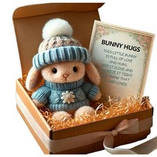 Mini Bunny Hugging Easter Gift Cute Plush Toy Bunny With Knitted Hat Ball Soft