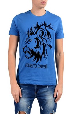 Roberto Cavalli Men's Blue Embellished Lion Crewneck T-Shirt Size S M L XL 2XL