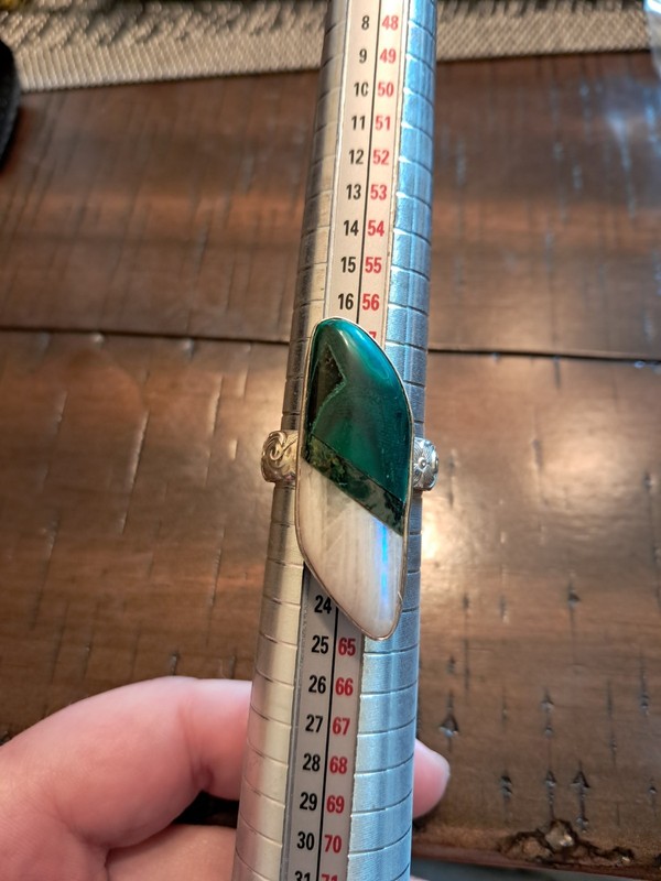 Beautiful large malachite and moonstone sterling ring sz 9