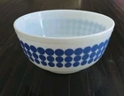 Vintage PYREX 403 Blue Dot White Glass Polka Dots Mixing Bowl 2.5 Qt Made in USA