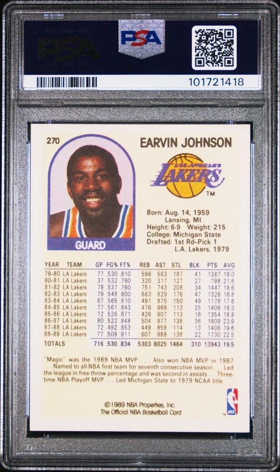 Hoops Magic Johnson #270 1989 PSA 8 casi como nuevo Lakers Foto 2 de 3