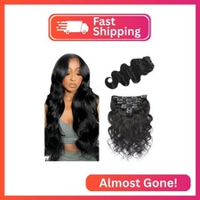 Body Wave Clip in Hair Extensions Real Human Hair 24 Inch Natural Black Clip ins