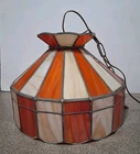 Vtg Stained Glass Tiffany Style Hanging Light Fixture Large ORANGE / TAN