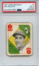 1951 Topps Red Back Phil Rizzuto #5 Signed PSA 1.5 DNA AUTO 8 HOF Baseball Card