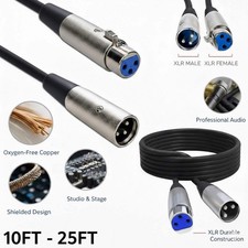 MIC 3-Pin Male to Female XLR Microphone Cable Cord Connector Extension Shielded