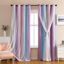 XiDi Dream Star Blackout Curtains for Kids Rooms Girl Princess Curtain for Daugh