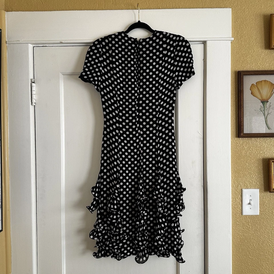 Vestido Nipon Boutique Lunares Seda Talla 6 Vintage Años 80 Negro Blanco Foto 2 de 4