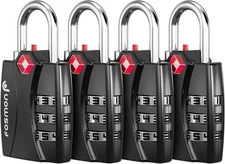 TSA Accepted Luggage Locks, Fosmon Open 4-Pack / Black, Black 3 Digit 4 Pack 