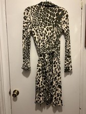 Diane Von Furstenberg 100% Silk Leopard 90s Vintage Chic Wrap Midi Dress Women 9