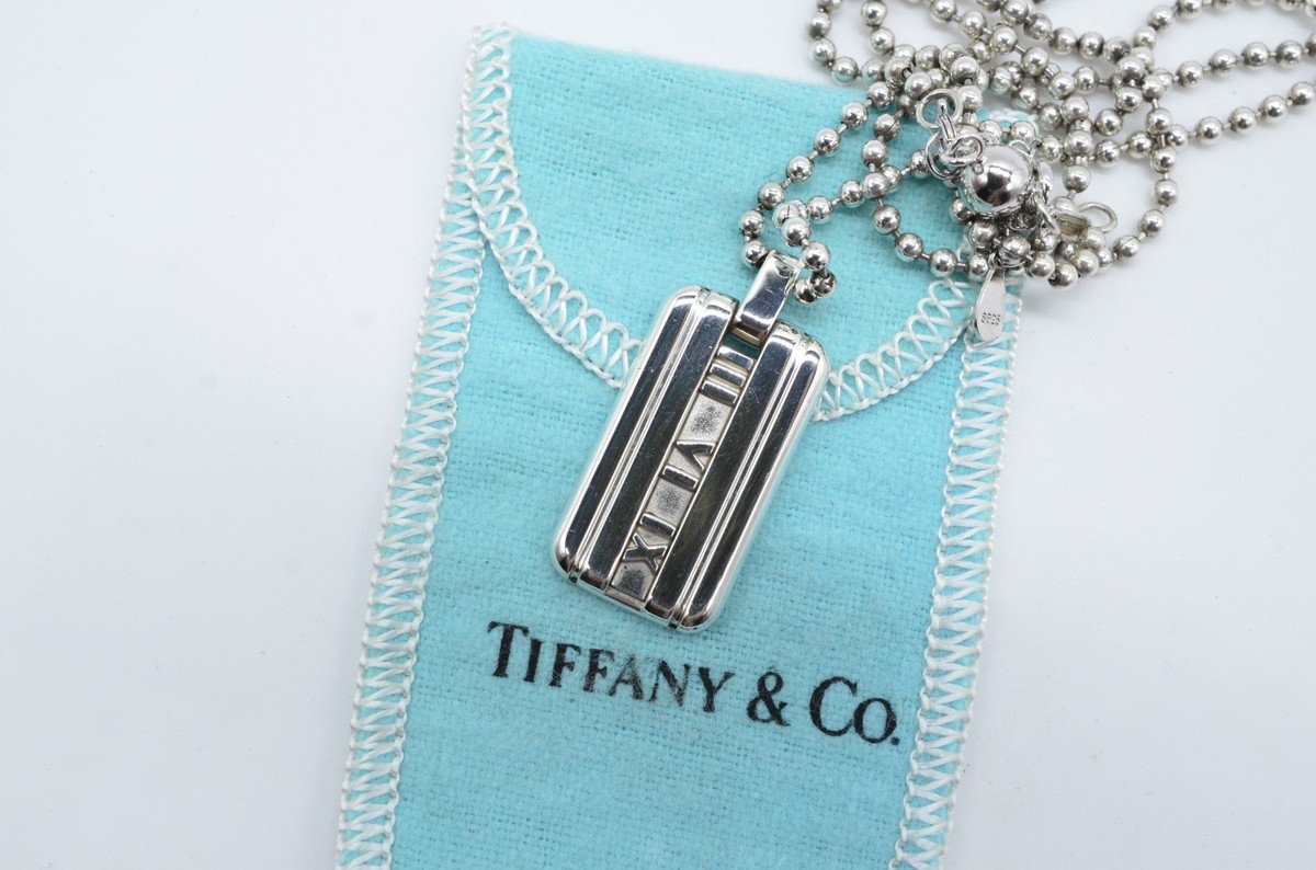 Tiffany & Co. Atlas Dog Tag Pendant Necklace 20in Sterling Silver