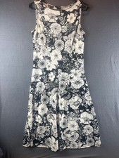 Talbots Knit Dress Black White Floral Sleeveless Womens SP
