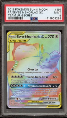 ポケモンカード FA/EEVEE & SRNLZ.GX Pokemon Eevee & Snorlax GX Team Up Secret Rare Full Art #191 PSA 9