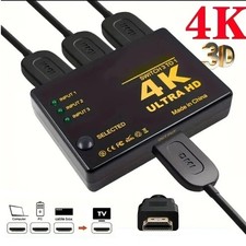 4K HDMI 2.0 Cable Splitter Switcher Box Hub IR Remote Control 3X1 Power 3 to 1