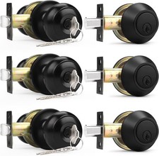 Entry Door Knobs Lock Set and Single Cylinder Deadbolt Combination