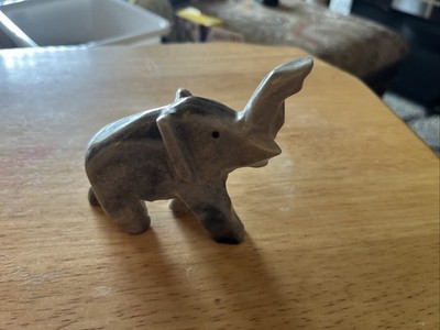 Carved Striped Marble Stone Elephant with Trunk Raised