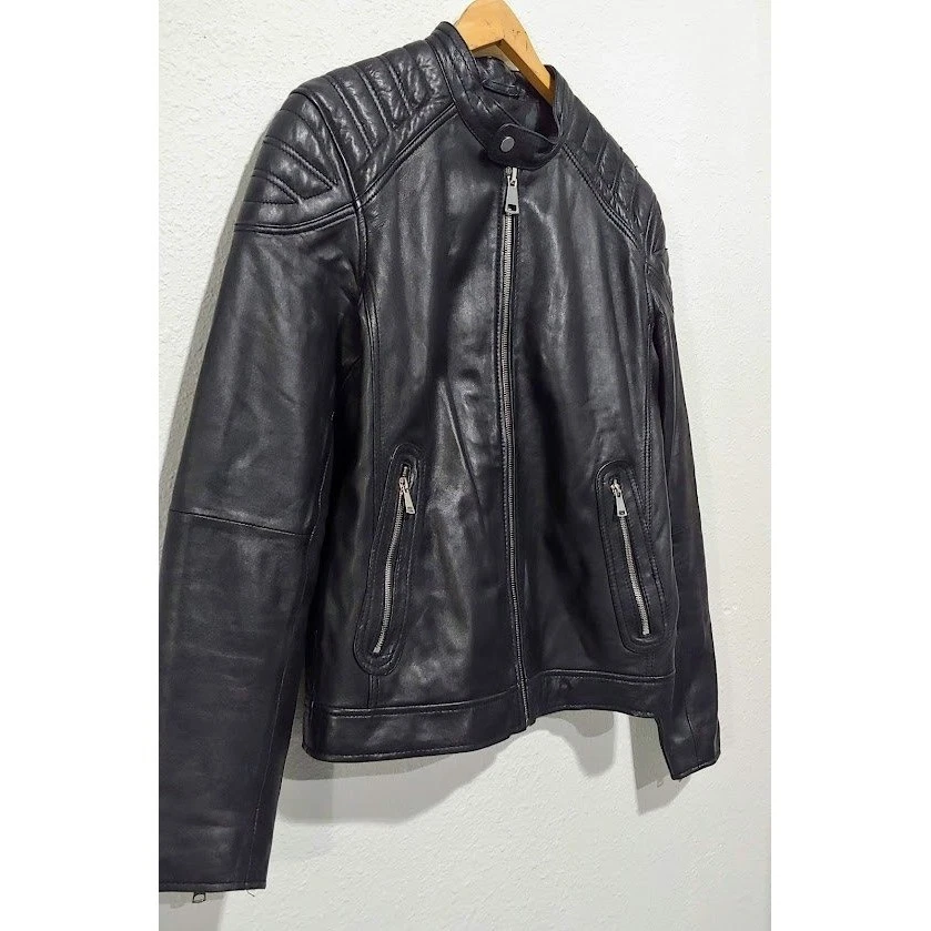 Chaqueta de motociclista de cuero negra Zara para hombre hombros acolchados para hombre talla M Foto 3 de 4