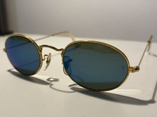 Ray-Ban B L Sunglasses Unisex Round Metal Gold Blue Lenses