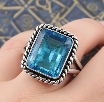 Swiss Blue Topaz Gemstone 925 Sterling Silver Handmade Jewelry Ring All ...