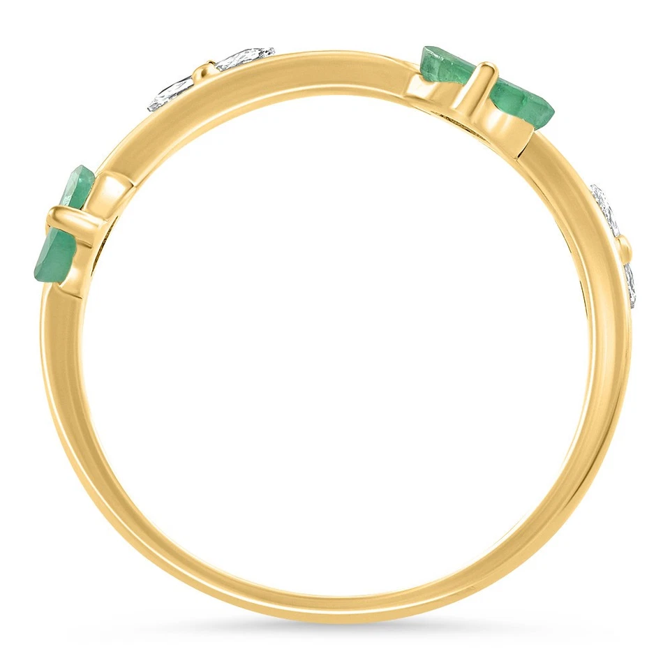 Anillo de boda de diamantes y piedras preciosas con forma de marquesa esmeralda de 3/8 quilates de oro de 10 k cultivado en laboratorio Foto 3 de 4