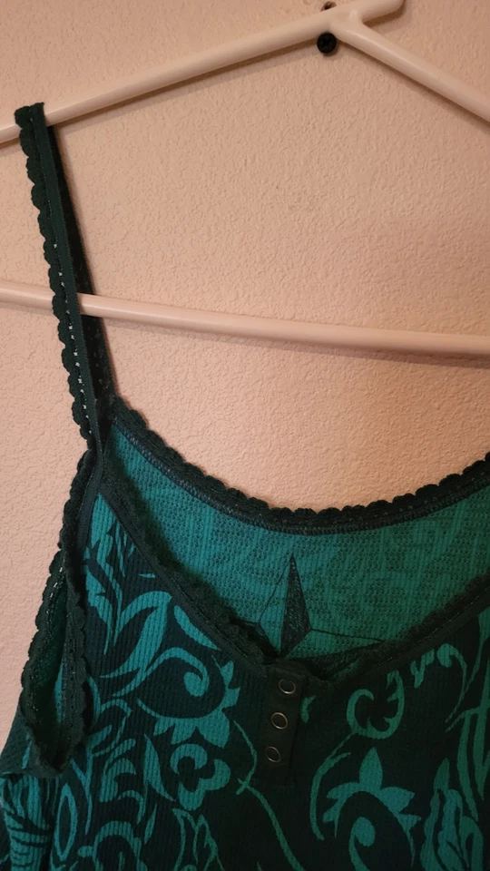 Nollie Talla L Mujer Cami Encaje Ribete Verde Azulado Babydoll Festival Capa Base Cuadrada Foto 3 de 4