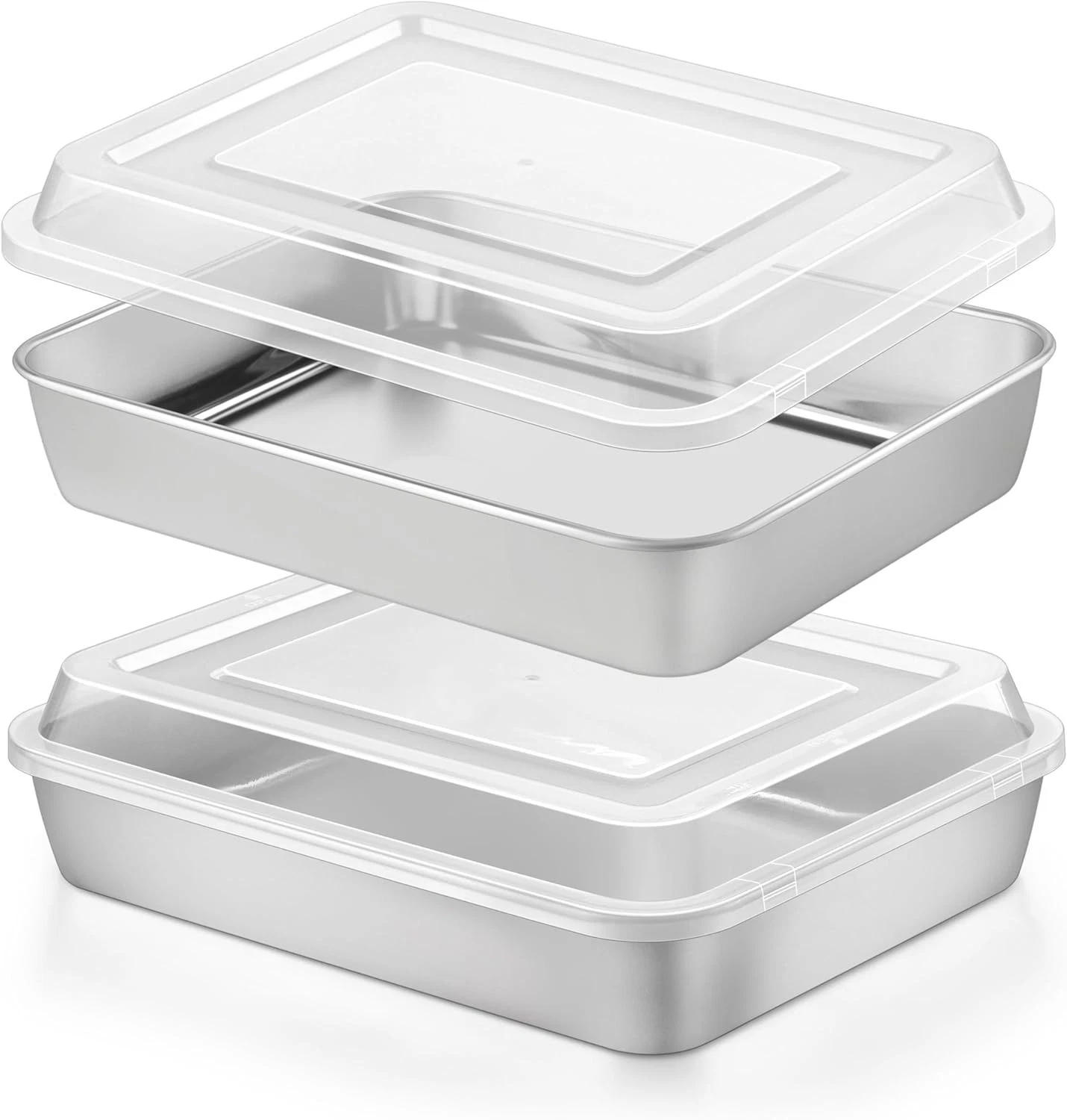 Baking Pan W/ Lid 2 Pans 2 Lids 8 x 10 Inch Nonstick Rectangle Stainless Steel