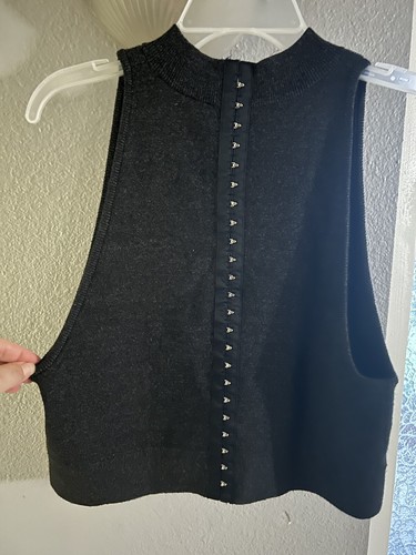 Victorias Secret Crop Sweater Tank Size XL Charcoal Gray - Black Striped NWT - Picture 7 of 9