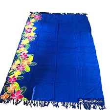 Coco Mango Large Tropical Plumeria Deep Blue Sarong Wrap 43x60