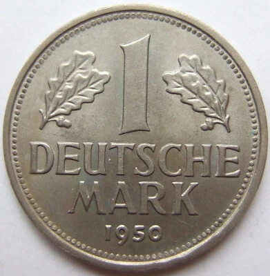 Münze Bundesrepublik Deutschland 1 Deutsche Mark 1950 G in fast Stempelglanz - Bild 1 von 2