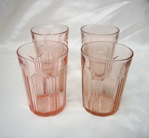 4 Vintage Colonial Knife and Fork Hocking Pink Depression Glass Water Tumblers - Picture 3 of 6