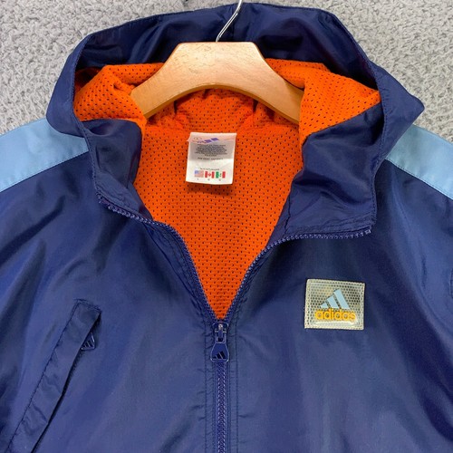 Vintage Adidas Jacket Youth Large Blue Rain Windbreaker Hooded Track Sports - Picture 5 of 16