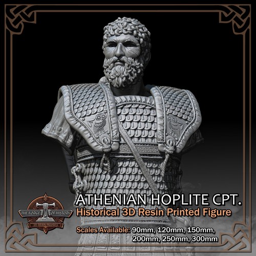 Greek Athenian Hoplite Captain - 3D Resin Print Figure Kit - Scale 90mm to 300mm - Picture 14 of 16