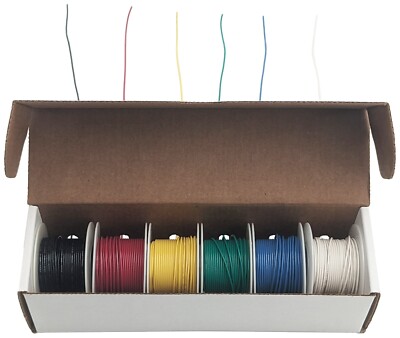 Solid 26 Gauge Hook Up Wire Kit - Includes Six Different Color 25 Foot Spools