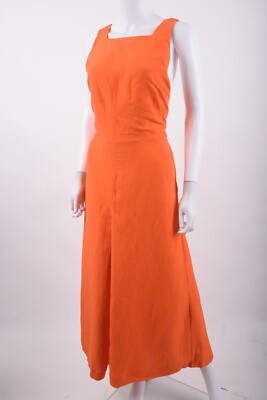 Massimo Dutti Womens Midi Dress US L Large Orange Linen