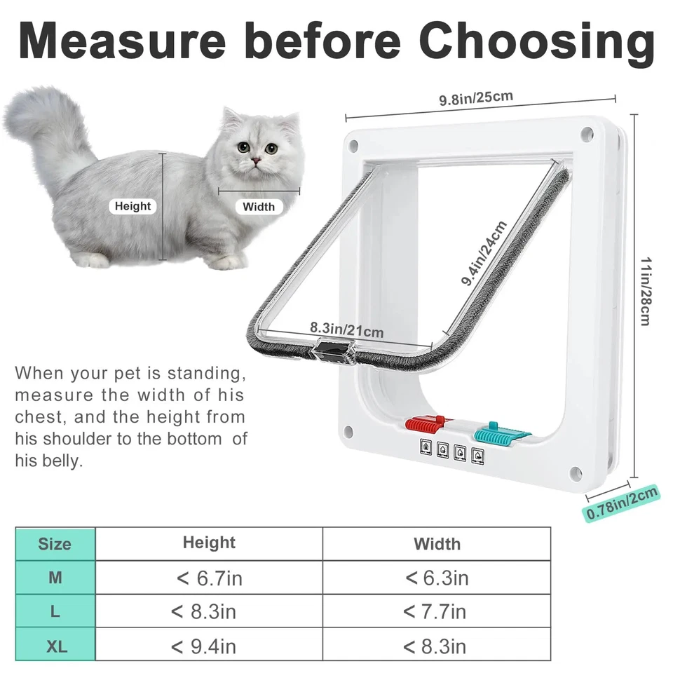 Cat Flap Door Magnetic Pet Door with 4 Way Lock Controllable Gate Safety in&out - Image 3 of 4