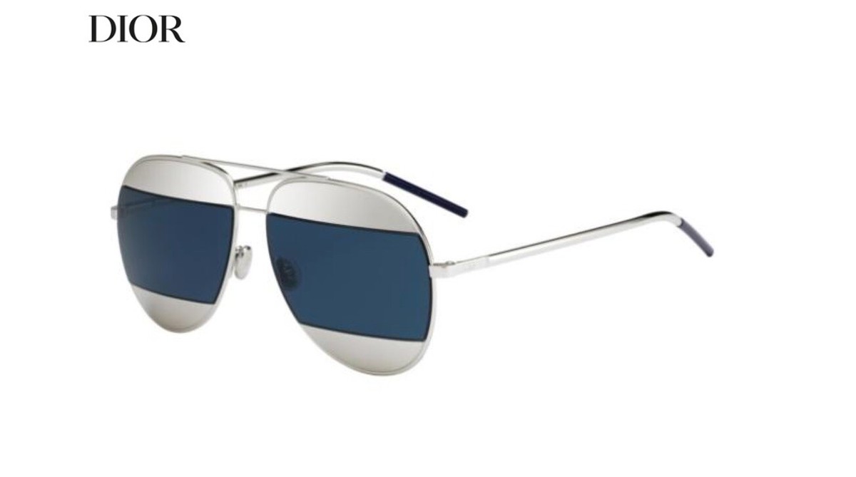 Dior Split Silver Grey Dark Blue Mirror Aviator Women's Men's Sunglasses  New
