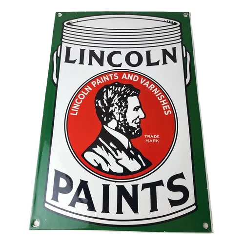 Vintage Lincoln Paints Sign - Varnishes Hardware Store Porcelain Gas Pump Sign