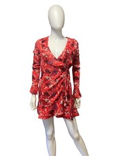 Urban Outfitters Red Floral Long Sleeve Mini Wrap Dress Size S