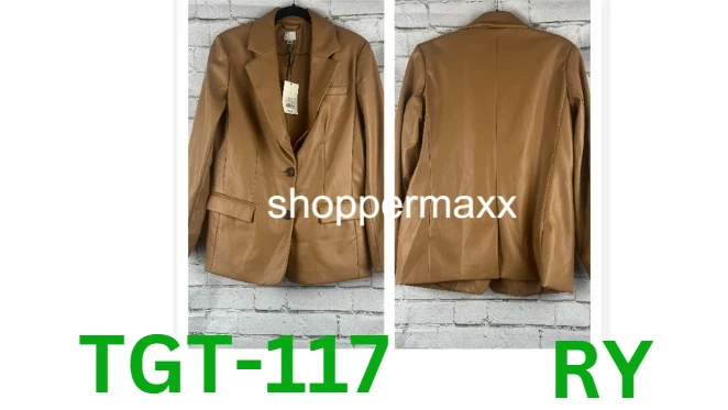 Blazer para mujer de cuero sintético calce relajado - Un nuevo día, marrón, S