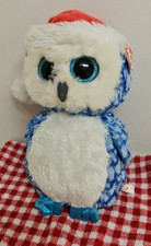 TY Beanie - Boos Icicles 6" Plush W/Santa Hat Glitter Owl Blue AUCT 12835