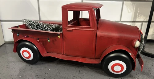 15" Red Pick Up Truck with Christmas Tree Rustic Metal Farmhouse Decor