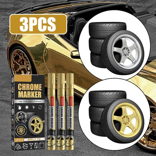 3pcs Liquid Mirror Chrome Marker Car Auto Paint Pens Golden Accessories Set - Picture 4 of 8