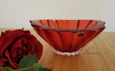 Bowl Vase 8" Desert Sweets Fruits Crystal Glass  Red color Bohemian Crystal