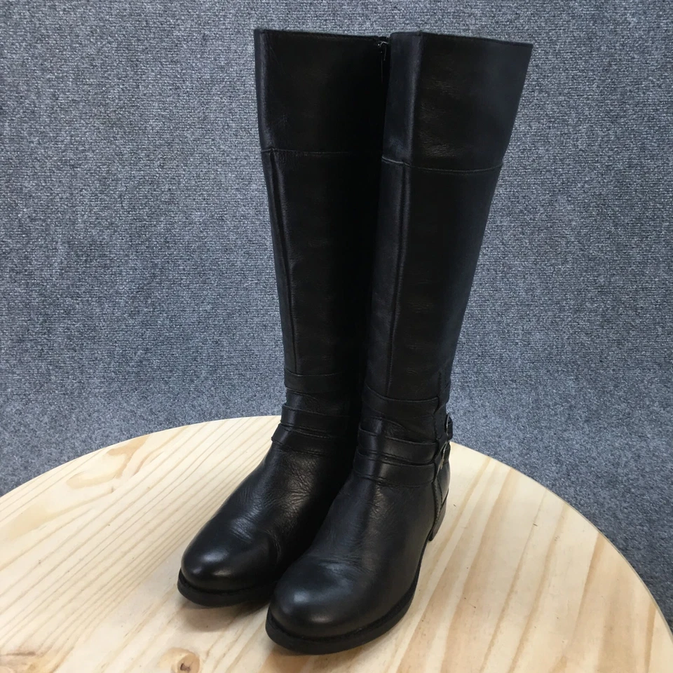 Botas Matisse para mujer 6 WC negras altas para montar cuero negro hasta la rodilla bloque informal Foto 3 de 4