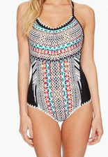 Jantzen Women's Standard Geo Zebra Strappy Back One Piece Swimsuit Size 8 8330