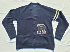 Vintage Polo Ralph Lauren Varsity Letterman Country P Wing Navy Cardigan Sweater