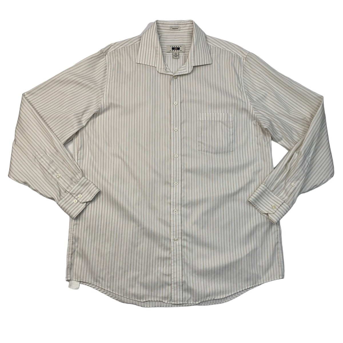 Joseph Abboud Shirt Mens 17.5 TALL White Beige Striped Non Iron Dress Button Up Joseph Abboud Shirt Mens 17.5 TALL White Beige Striped Non Iron Dress Button Up