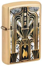 Zippo Art Deco Flame Design High Polish Brass 46585