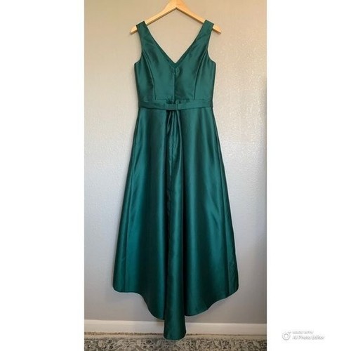 Alfred Sung Pleated High Low Formal Dress Size 10 Hunter Green Satin D723S NWT - Picture 5 of 16