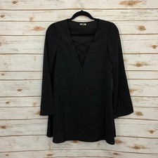 Ecote Black Strappy Cage Front Bell Sleeve Tunic Dress Size XS Urban Outfitters