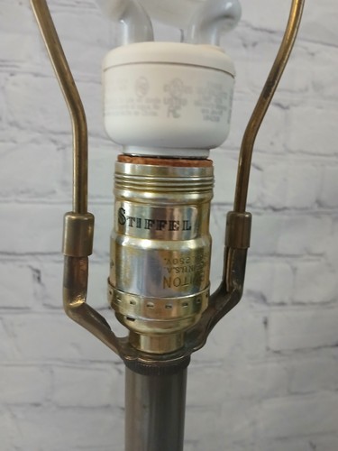 Vintage Pair Of STIFFEL Brass McM Table Lamps With 3-Way Lights Signed 35" Tall - Picture 11 of 12